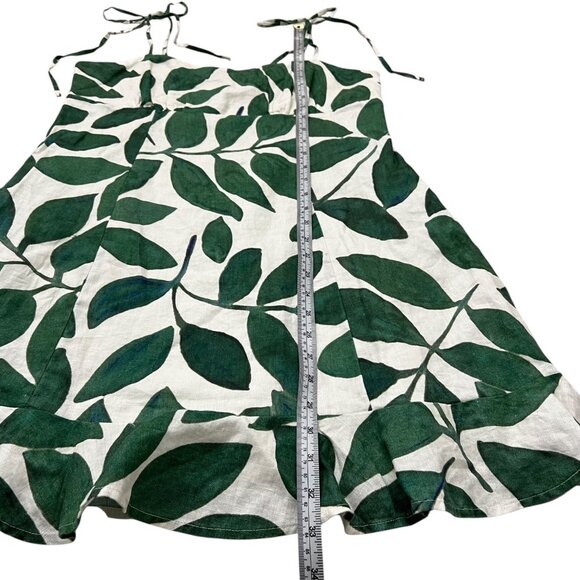 And Other Stories Leaf Print Linen Mini Babydoll Dress Green 10 Resort Coastal - Picture 11 of 11